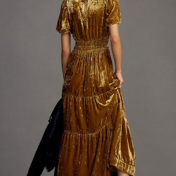 New Anthropologie The Somerset Maxi Dress: Velvet Edition Gold  NWT - Picture 3 of 3